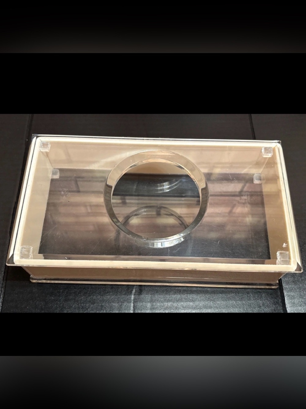 Mid Century Clear /Beige Lucite  2 Piece Tissue Box Top Removable Foote Vintage